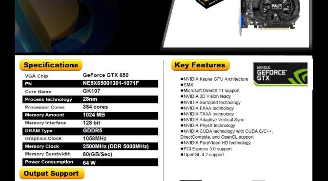 DATEN UND BILD ZUR Nvidia GeForce GTX 650 PALIT 1024MB DDR5 !